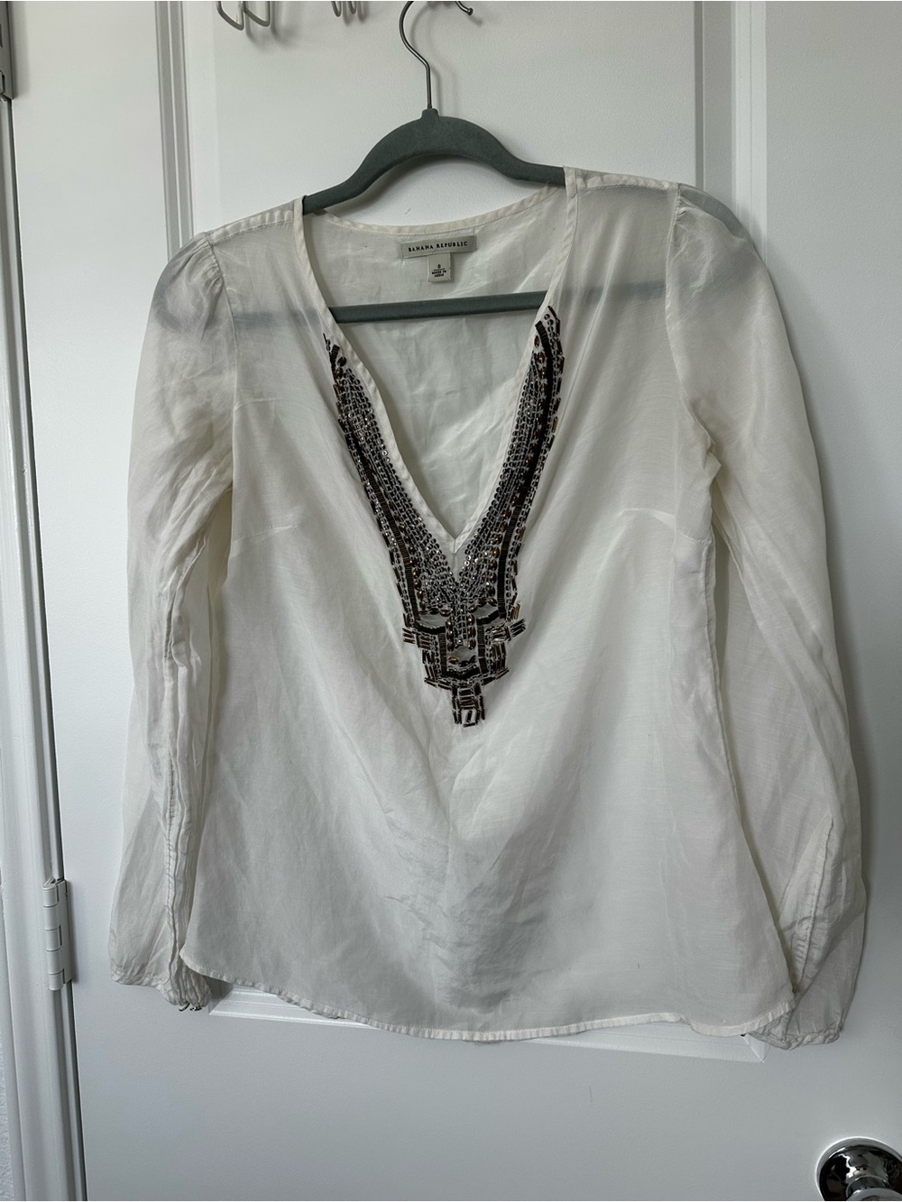 Banana Republic Beaded V-Neck Long-Sleeve Blouse